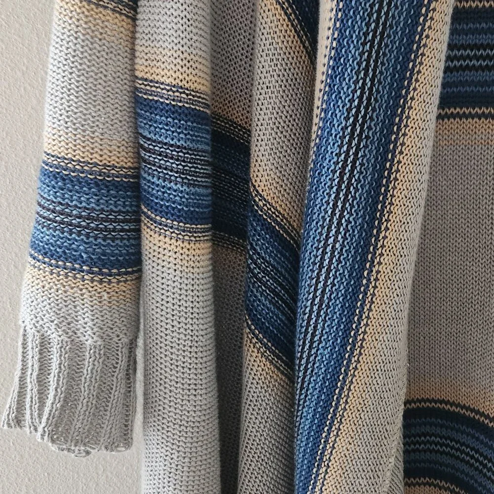 CALYPSO ST. BARTH Beige Linen Knit Blue Stripe Open Cardigan Sweater Size 0 - Picture 3 of 5